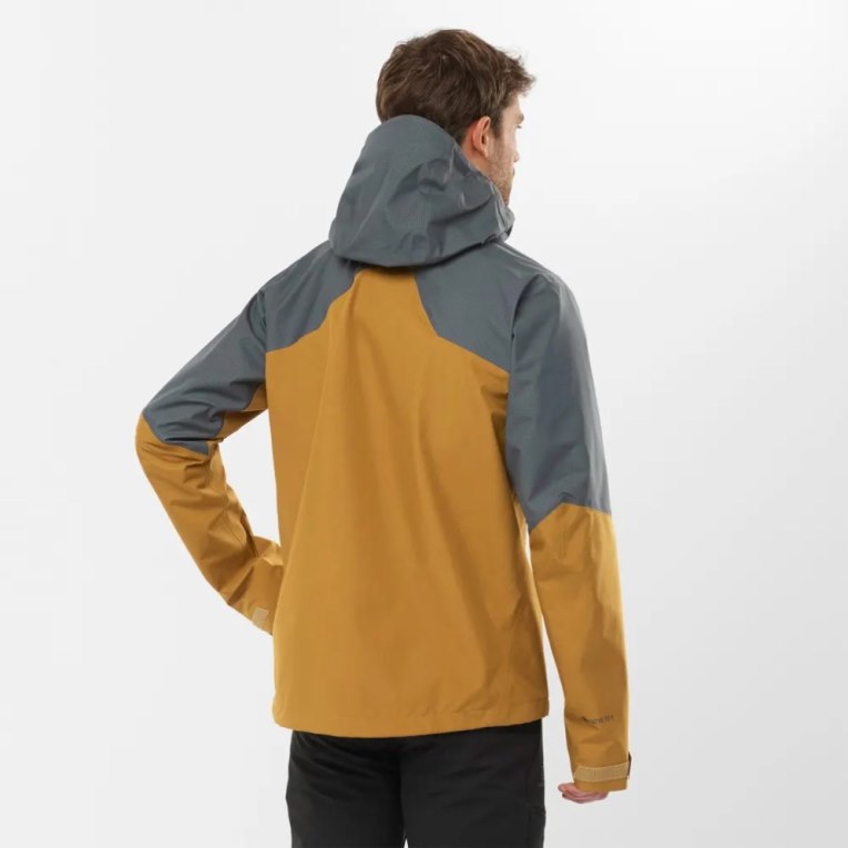Salomon Outline GTX Hybrid Waterproof Men's Shell Jackets Yellow / Dark Grey | CA 83Y20